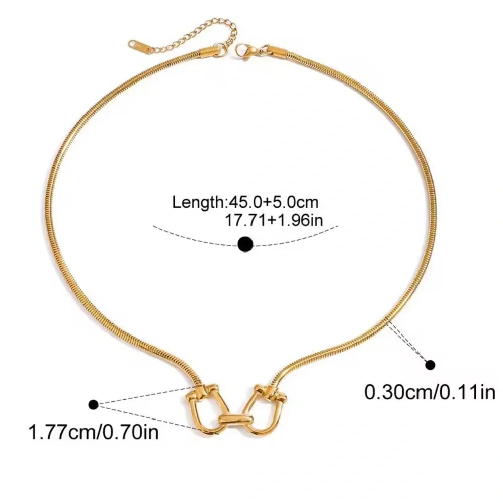 Gold Snake Chain Horse Bit Carabiner Double Clasp Necklace Brand New - Picture 3 of 3